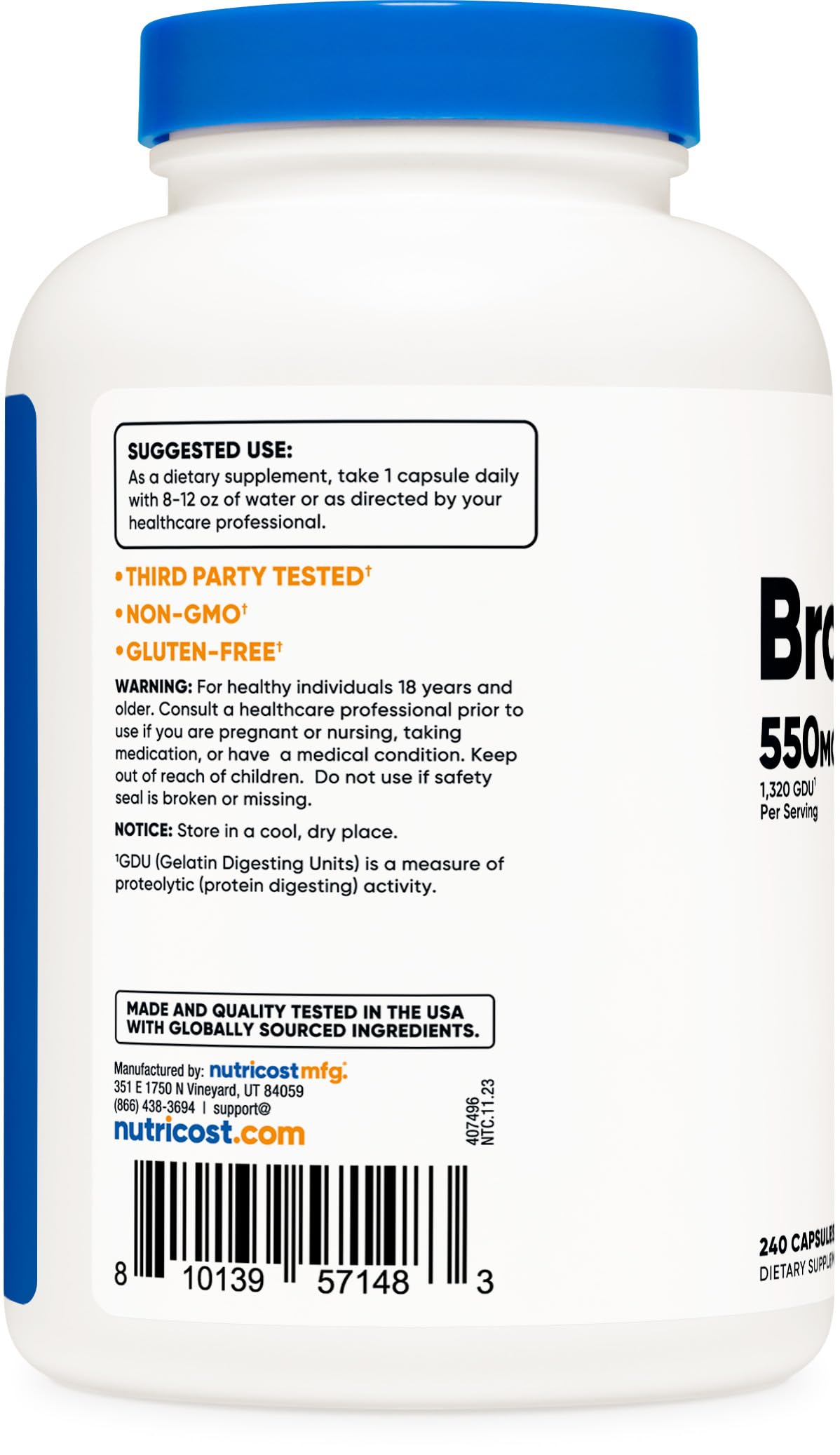 Nutricost Bromelain bottle pouring into daily routine.