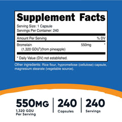 Nutricost Bromelain bottle side, 550 mg per serving emphasis.