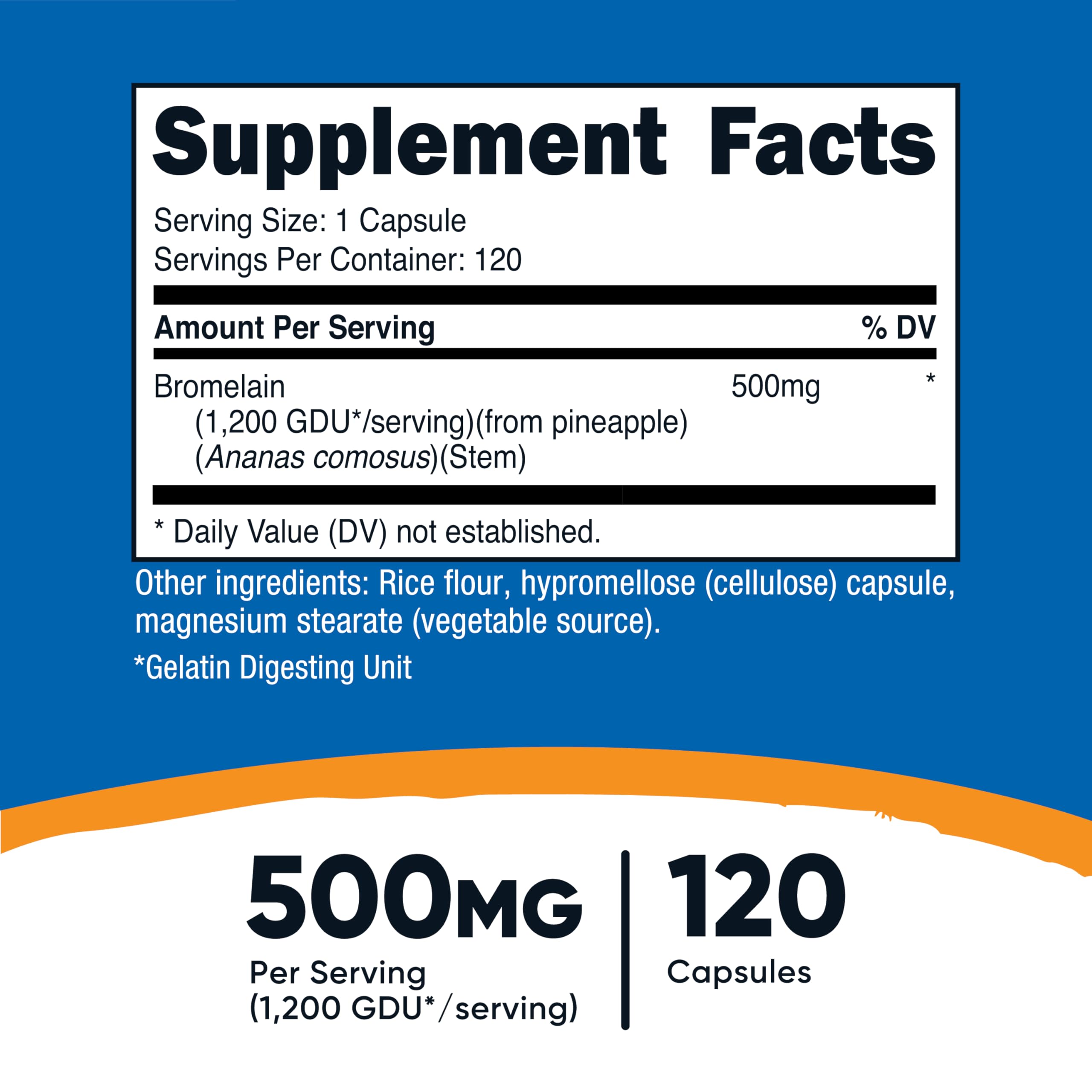 Nutricost Bromelain 500mg capsules closeup for easy swallowing.