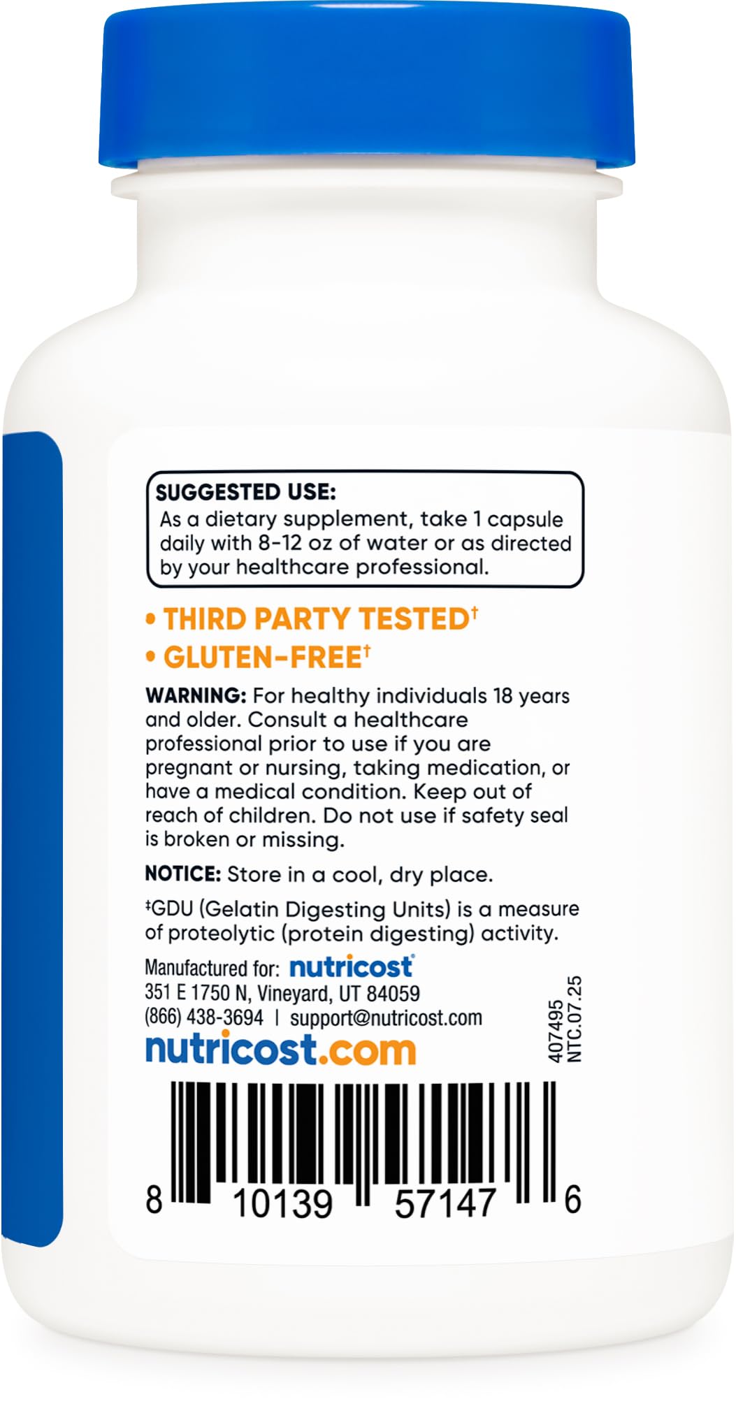 Nutricost Bromelain third-party testing image highlights ISO-certified quality assurance