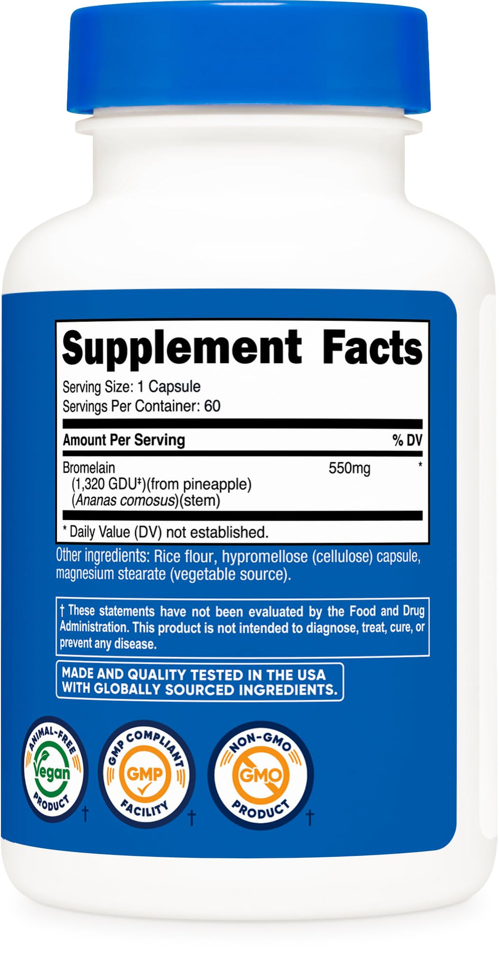 Nutricost Bromelain vegan and non-GMO packaging showcases clean, label-friendly supplement