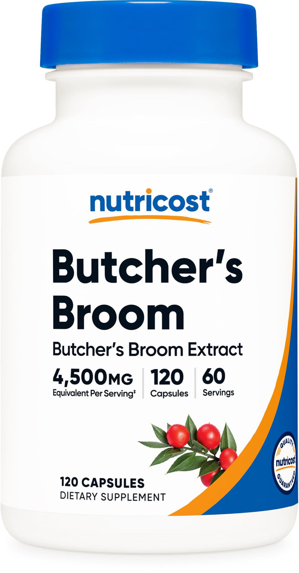 Nutricost butcher's broom extract bottle shows 60 servings in convenient capsules.