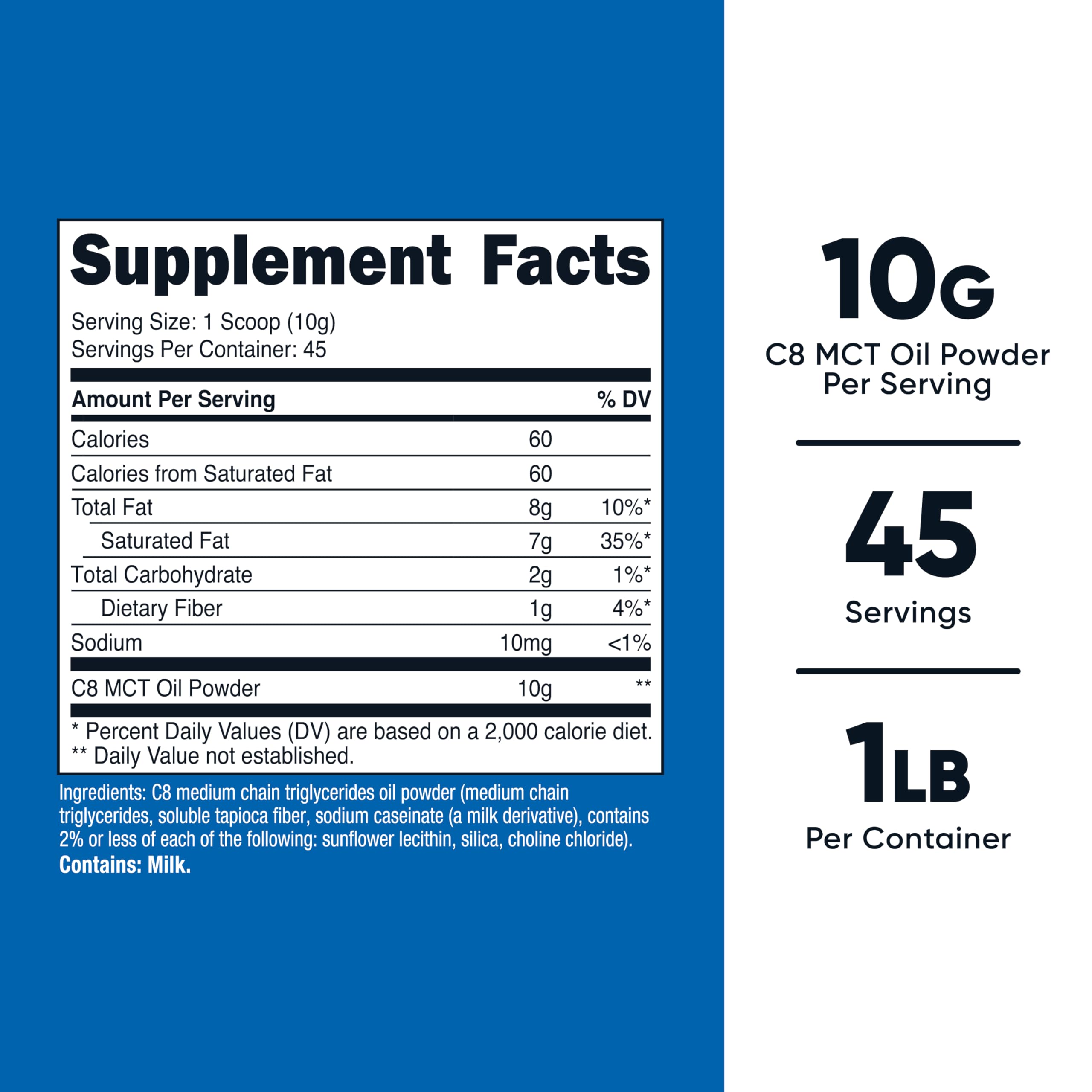 Nutricost C8 MCT powder scoop shows convenient, precise dosing.
