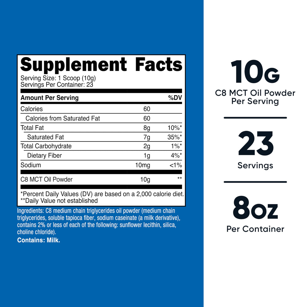 Nutricost C8 MCT powder scoop showing convenient 23-serving measure.