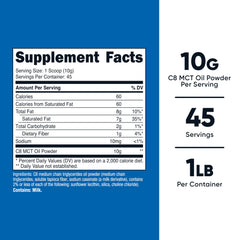Nutricost C8 MCT powder scoop shows convenient, precise dosing.