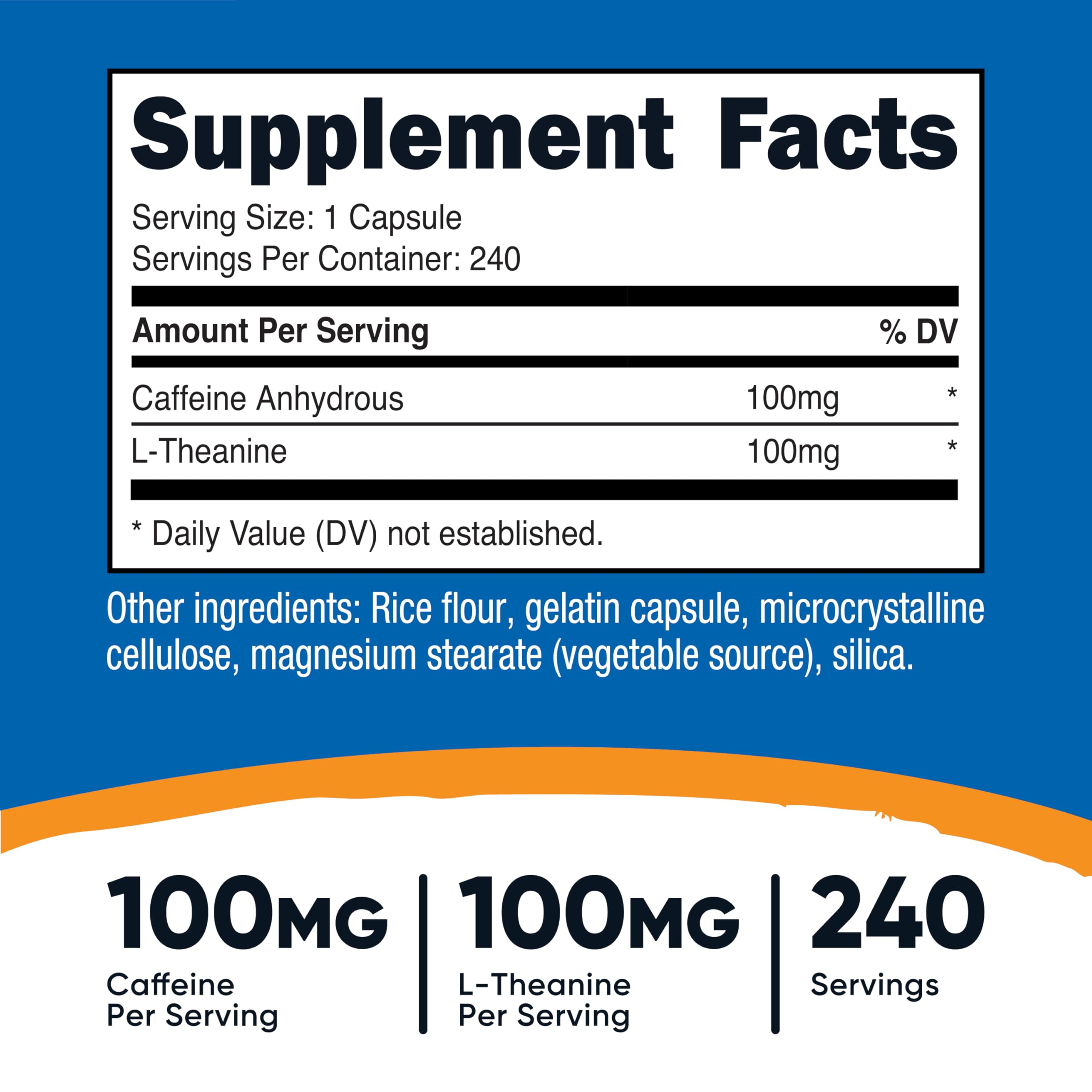 Nutricost Caffeine with L-Theanine capsules close-up for smooth focus.