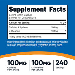 Nutricost Caffeine with L-Theanine capsules close-up for smooth focus.