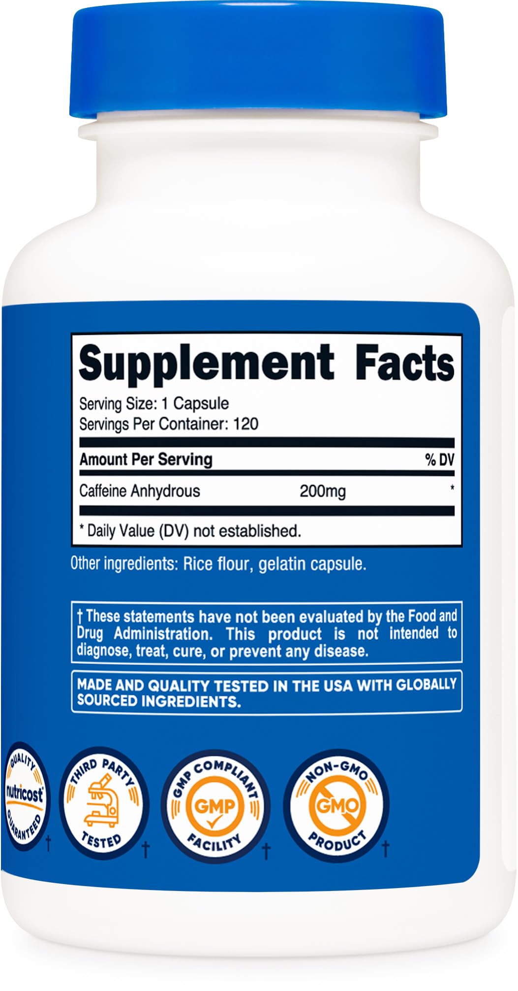 Nutricost caffeine pills bottle on desk ready for daily routines