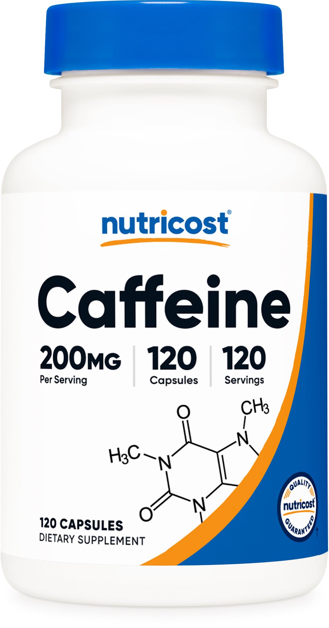 Nutricost caffeine pills bottle displaying clean energy on the go