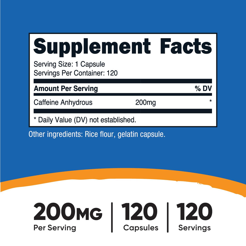 Nutricost caffeine pills capsules closeup emphasizing single-capsule serving convenience