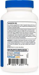 Nutricost caffeine pills facts label highlights non-GMO and gluten-free options for mindful choices.