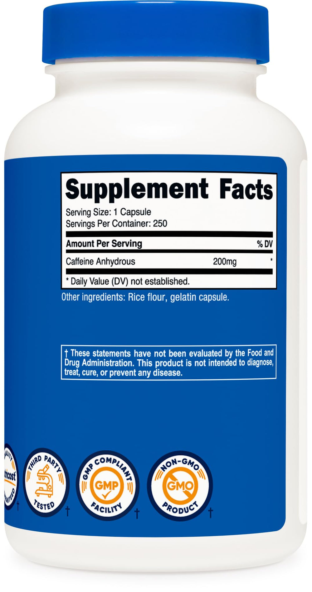 Nutricost caffeine pills packaging on shelf suggests daily energy support in a single capsule.