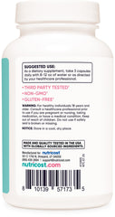 Nutricost Calcium 600mg + Vitamin D3 nutrition label highlights non-GMO ingredients