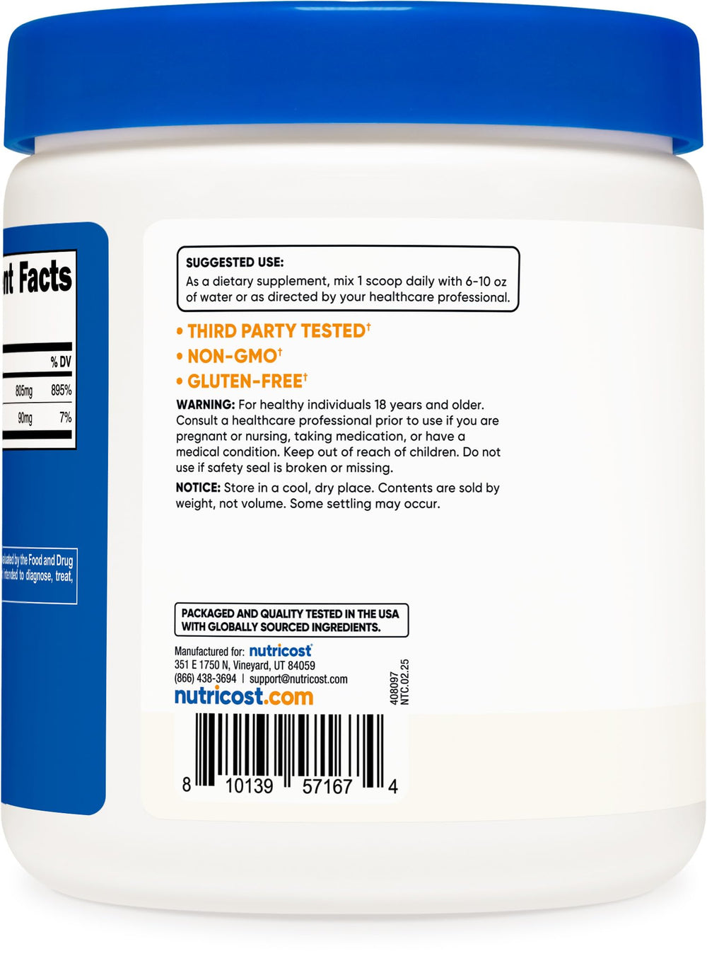 Nutricost Calcium Ascorbate Powder 250g jar showing long-term supply.
