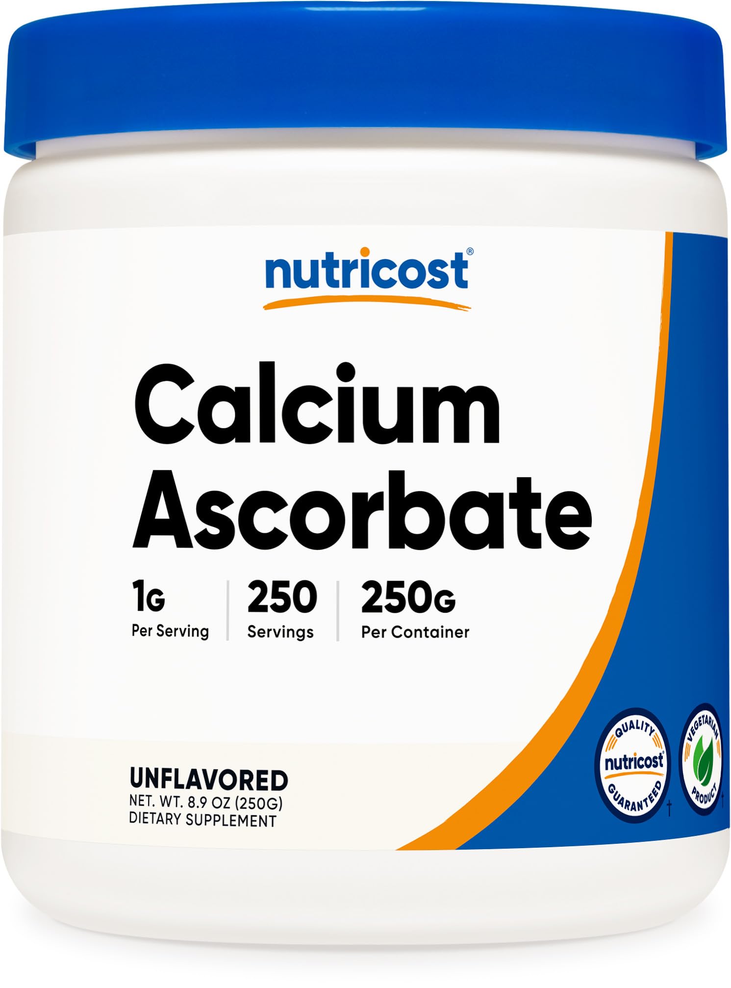 Nutricost Calcium Ascorbate Powder bottle, convenient daily immune and bone support.