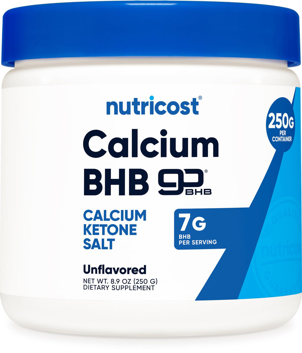 Nutricost Calcium BHB powder container for easy exogenous ketone support.