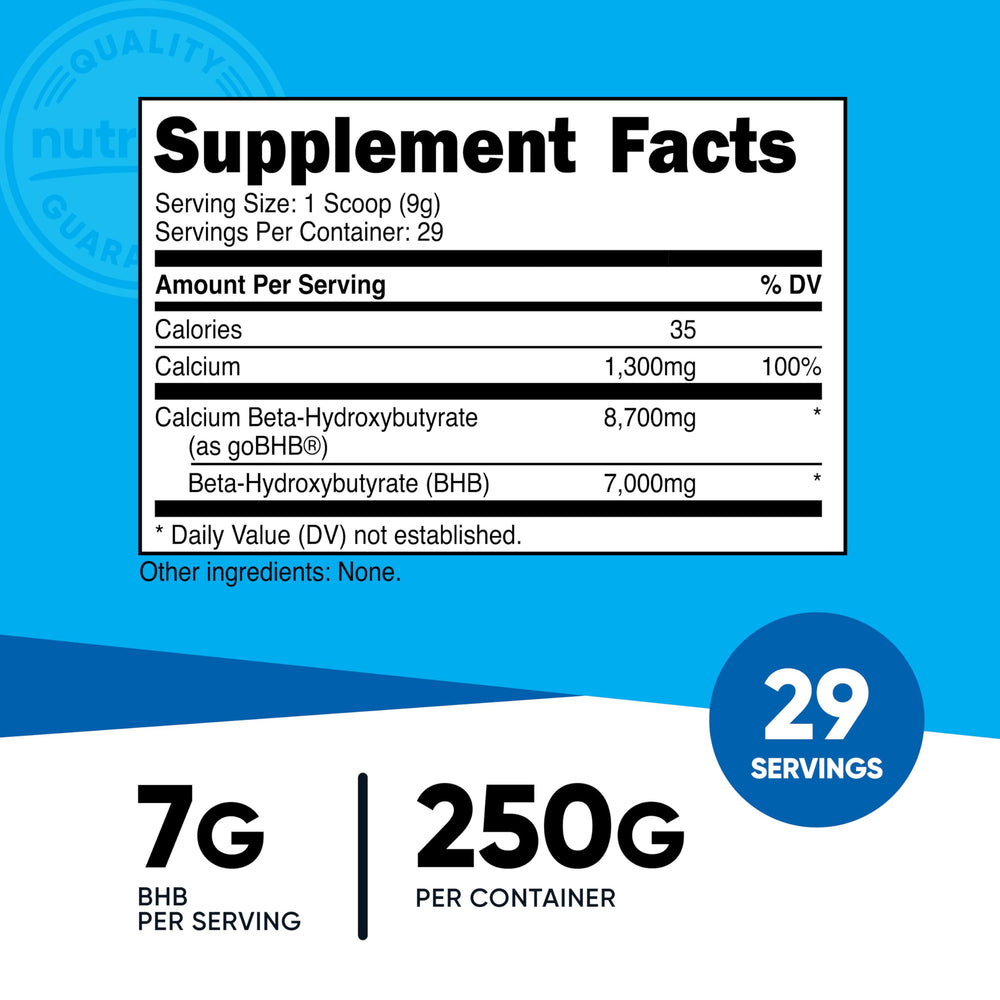 Nutricost Calcium BHB powder scoop demonstrates precise daily dosing.