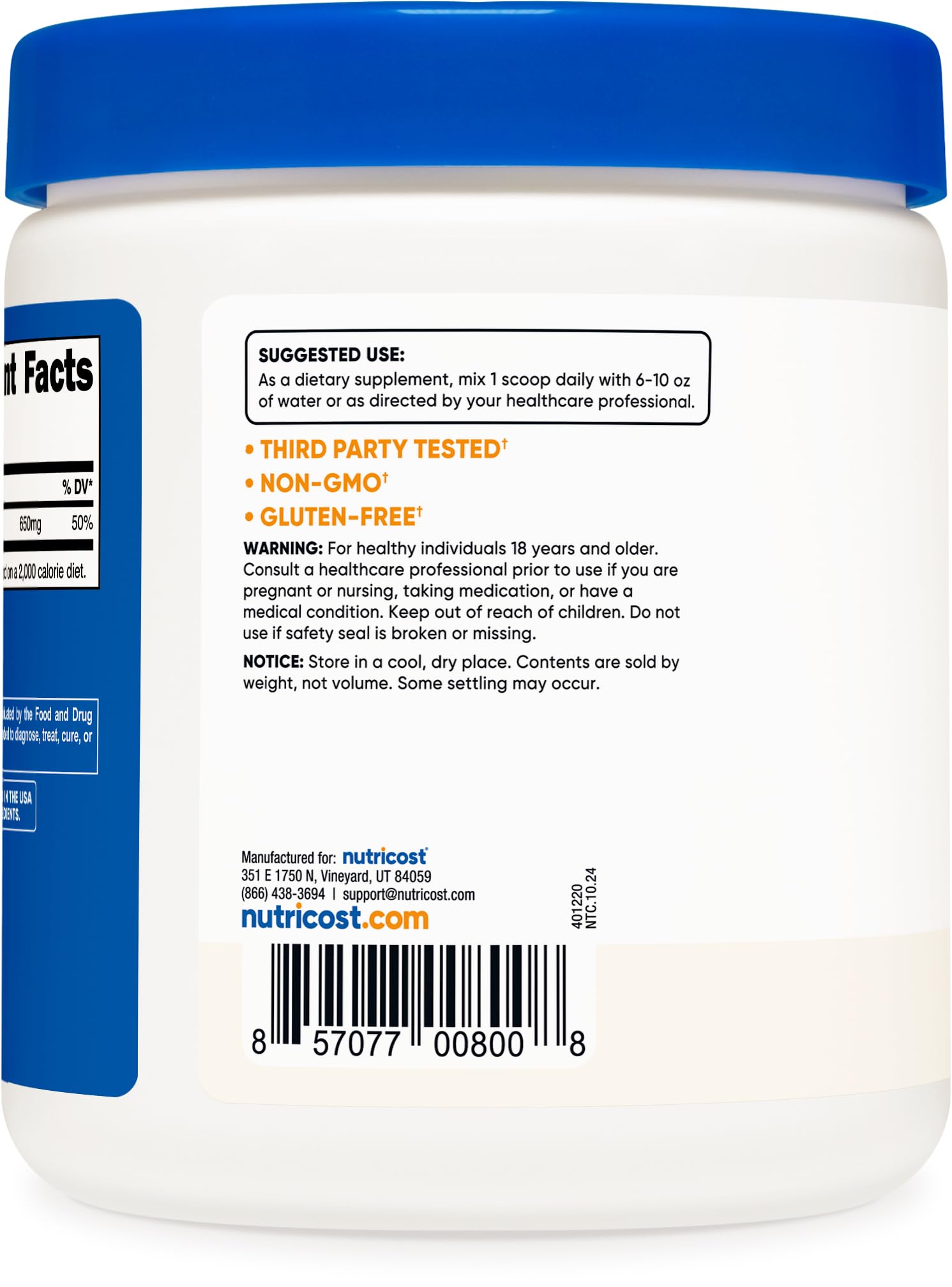 Nutricost Calcium Carbonate powder jar ready for easy supplementation