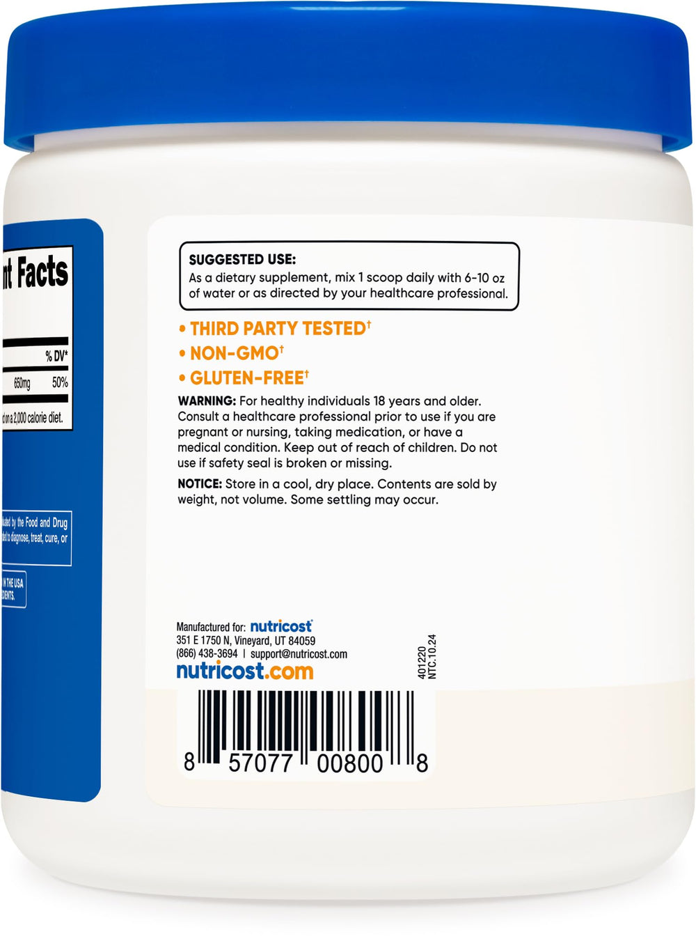 Nutricost Calcium Carbonate powder jar ready for easy supplementation