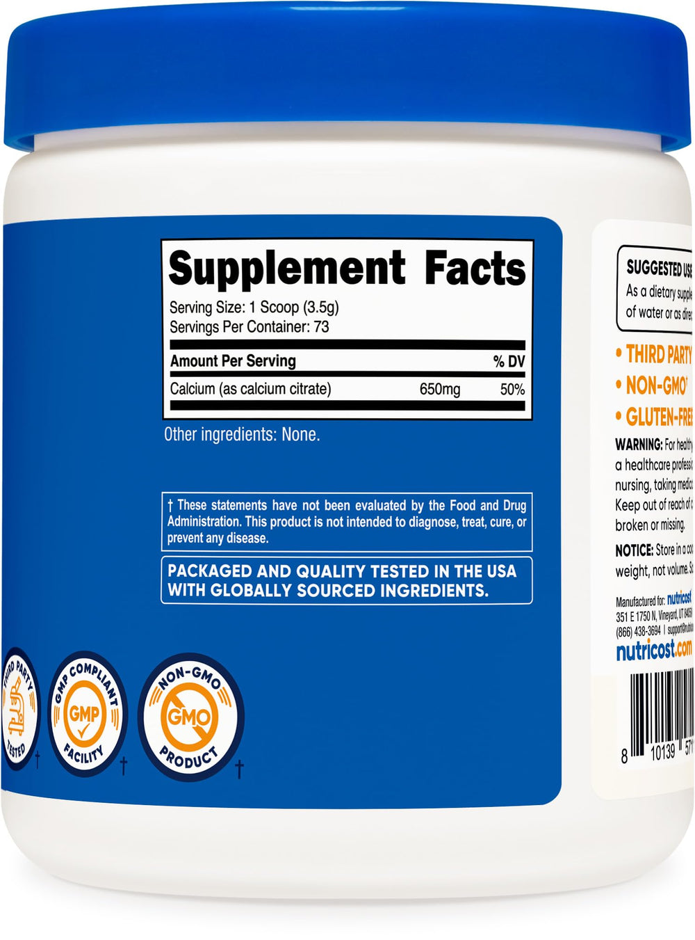 Nutricost Calcium Citrate Powder dissolving in water, smooth and easy to mix