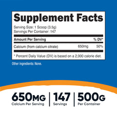 Nutricost Calcium Citrate Powder scoop included for accurate 650 mg servings.