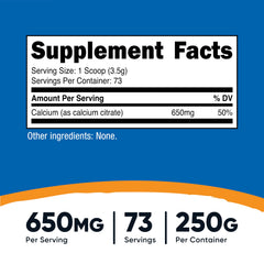Nutricost Calcium Citrate Powder scoop with powder, precise serving for consistency
