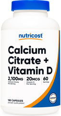 Nutricost Calcium Citrate + Vitamin D bottle front view for daily calcium intake
