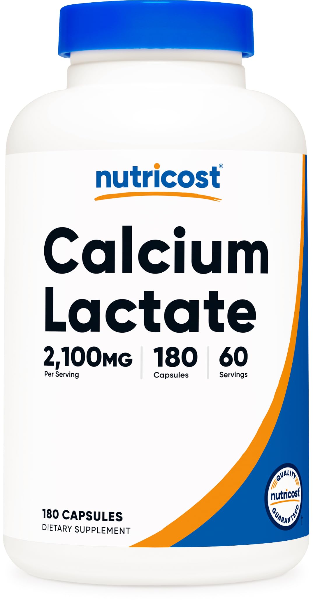 Nutricost Calcium Lactate bottle for daily calcium support, vegan and gluten-free.