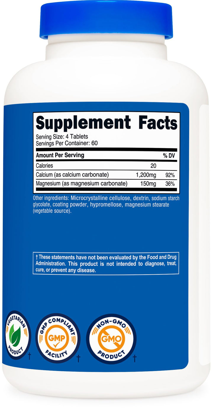 Nutricost ingredients chart displays calcium carbonate and magnesium carbonate.
