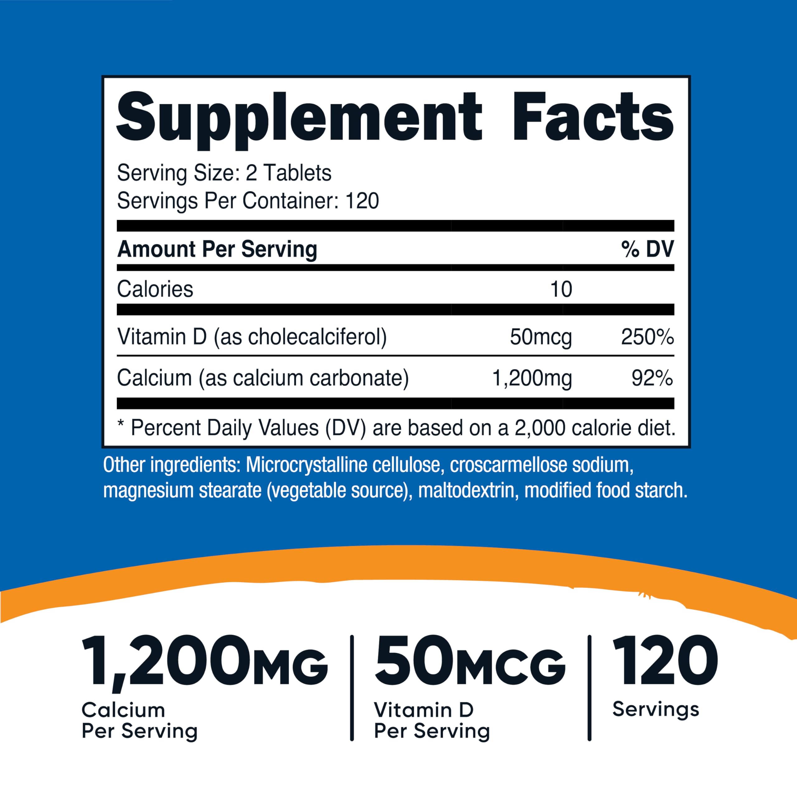 Nutricost Calcium with Vitamin D bottle side showing dosage for easy daily use.