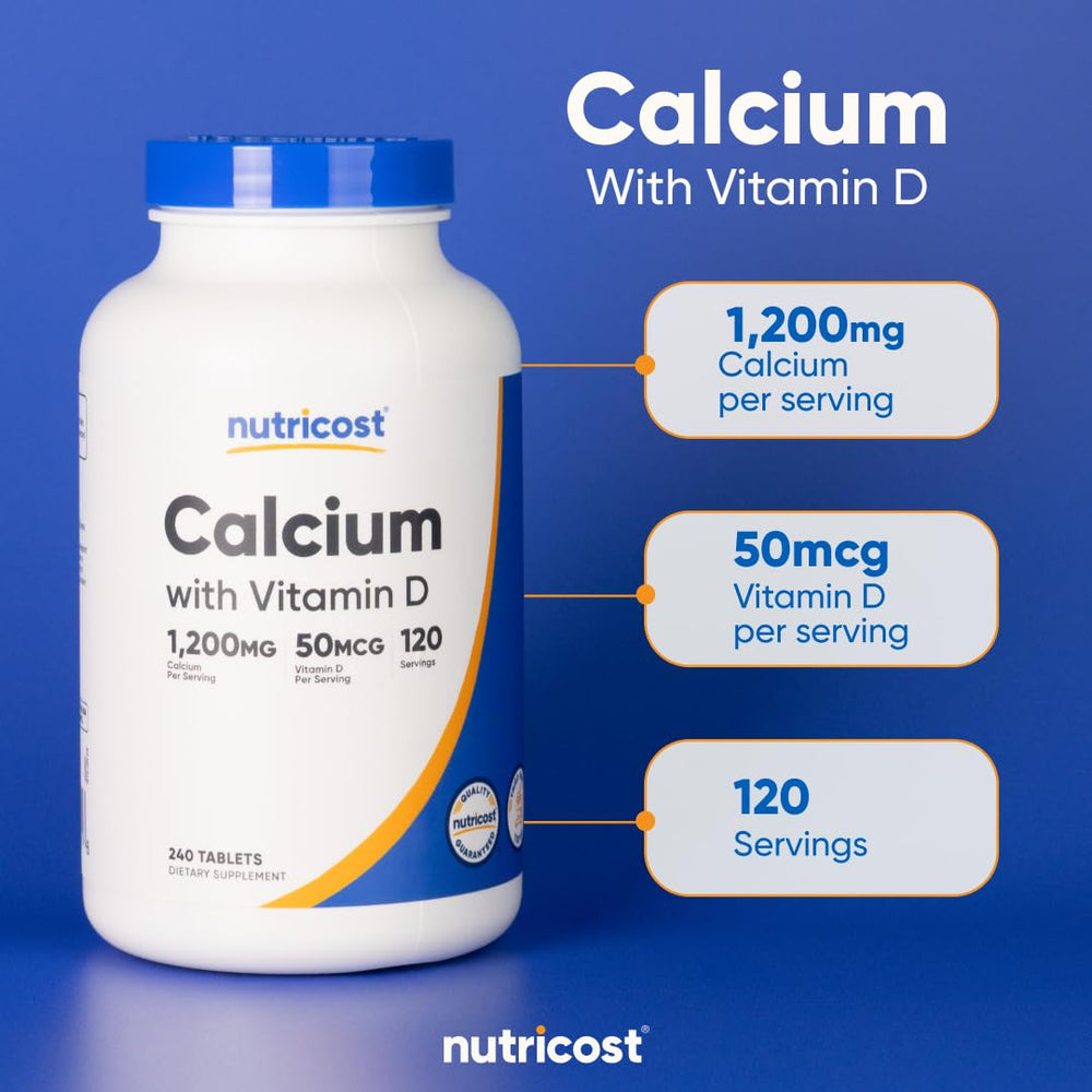 Nutricost Calcium with Vitamin D non-GMO badge, quality assurance.