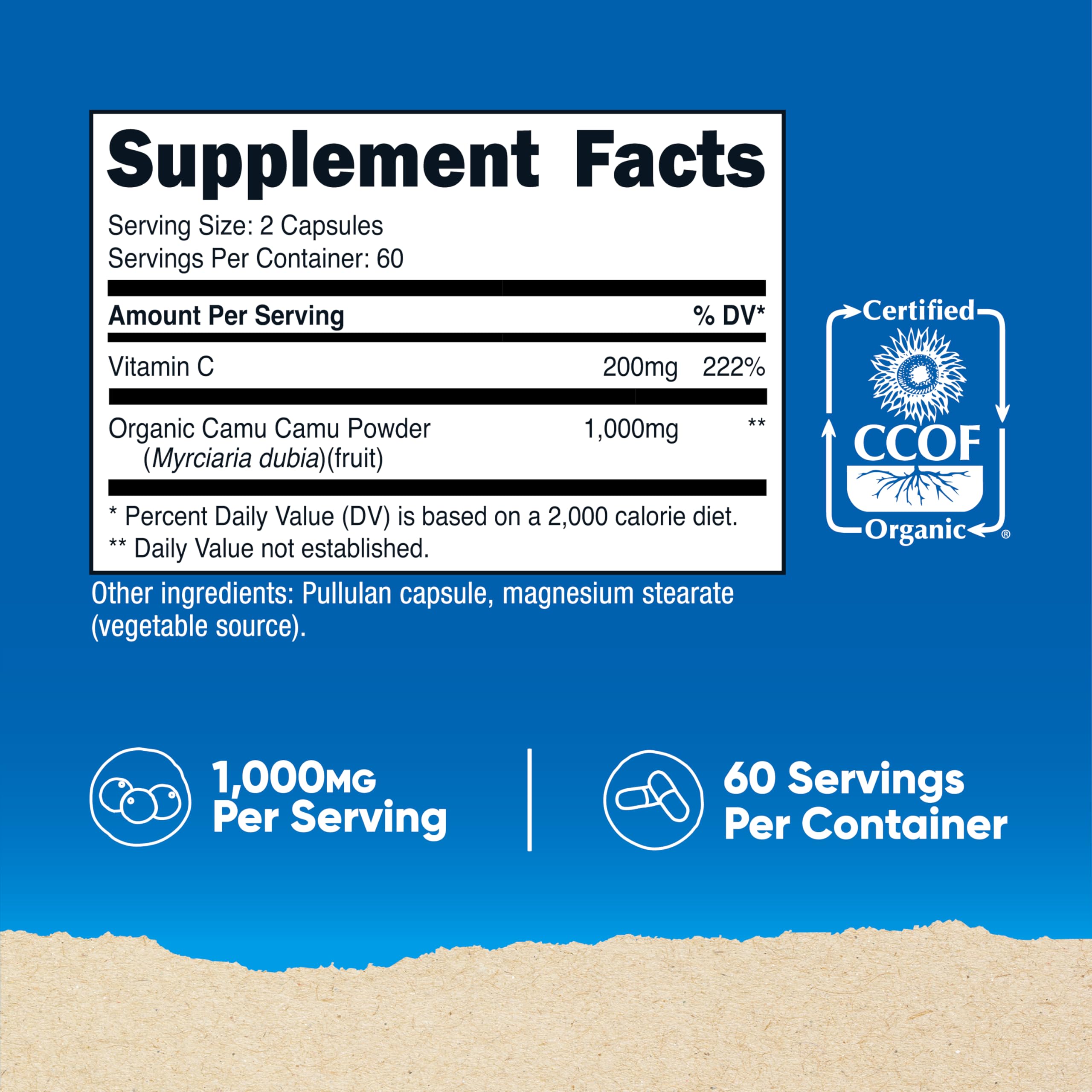 Nutricost Camu Camu capsules arranged for daily vitamin C support.