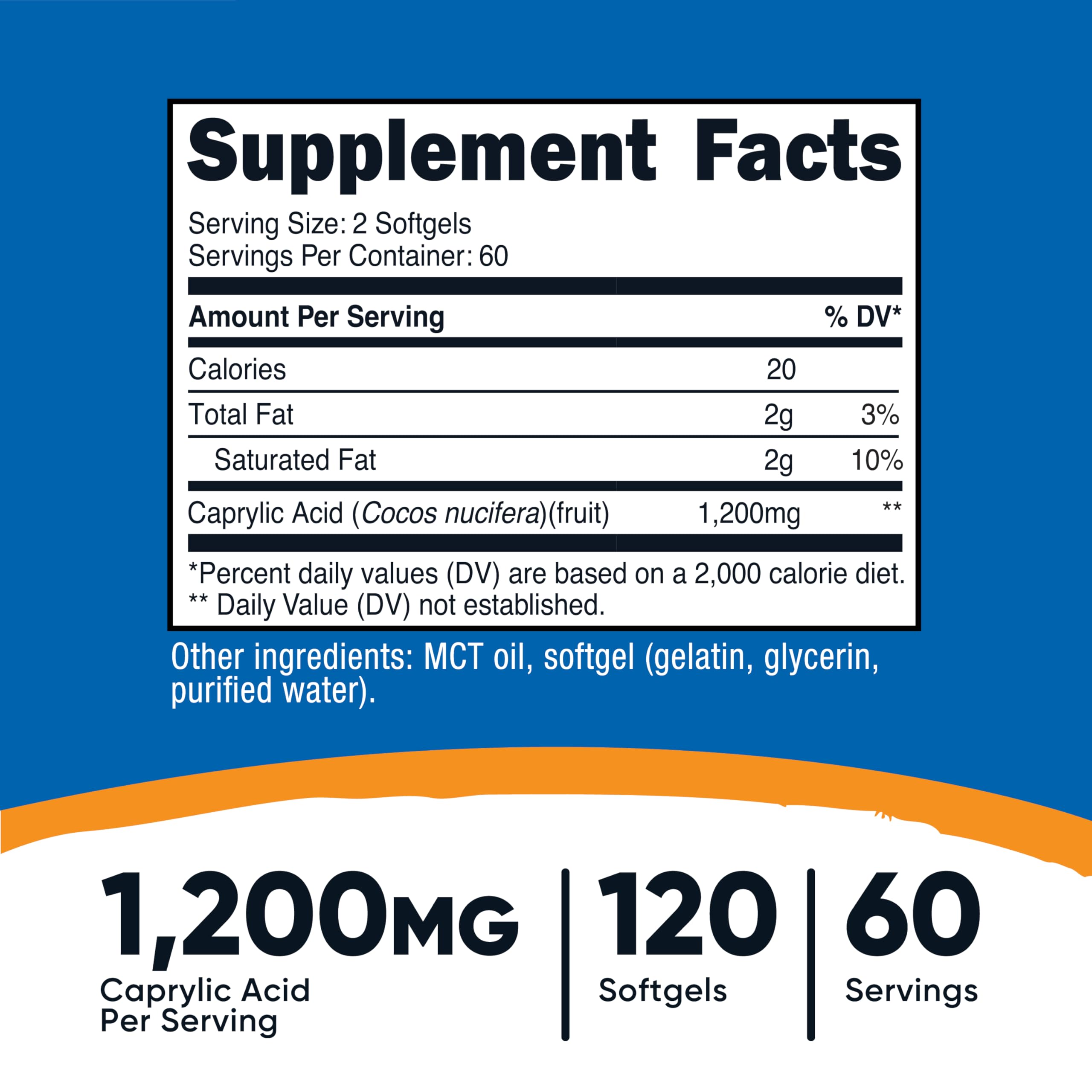 Nutricost Caprylic Acid softgels close-up highlighting convenient capsules for daily use.
