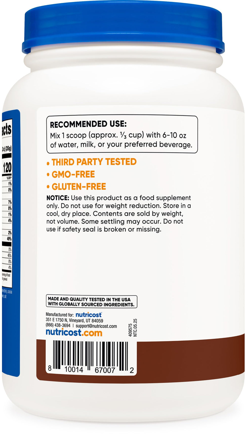 Nutricost Casein chocolate shaker emphasizes mixability and smooth texture