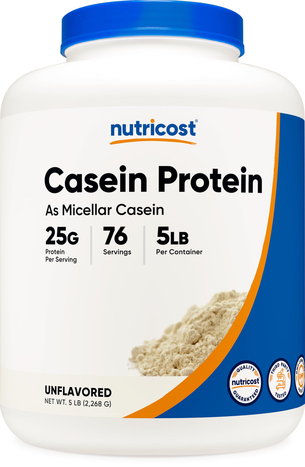 Nutricost Casein 5lb bottle front view for steady protein support.