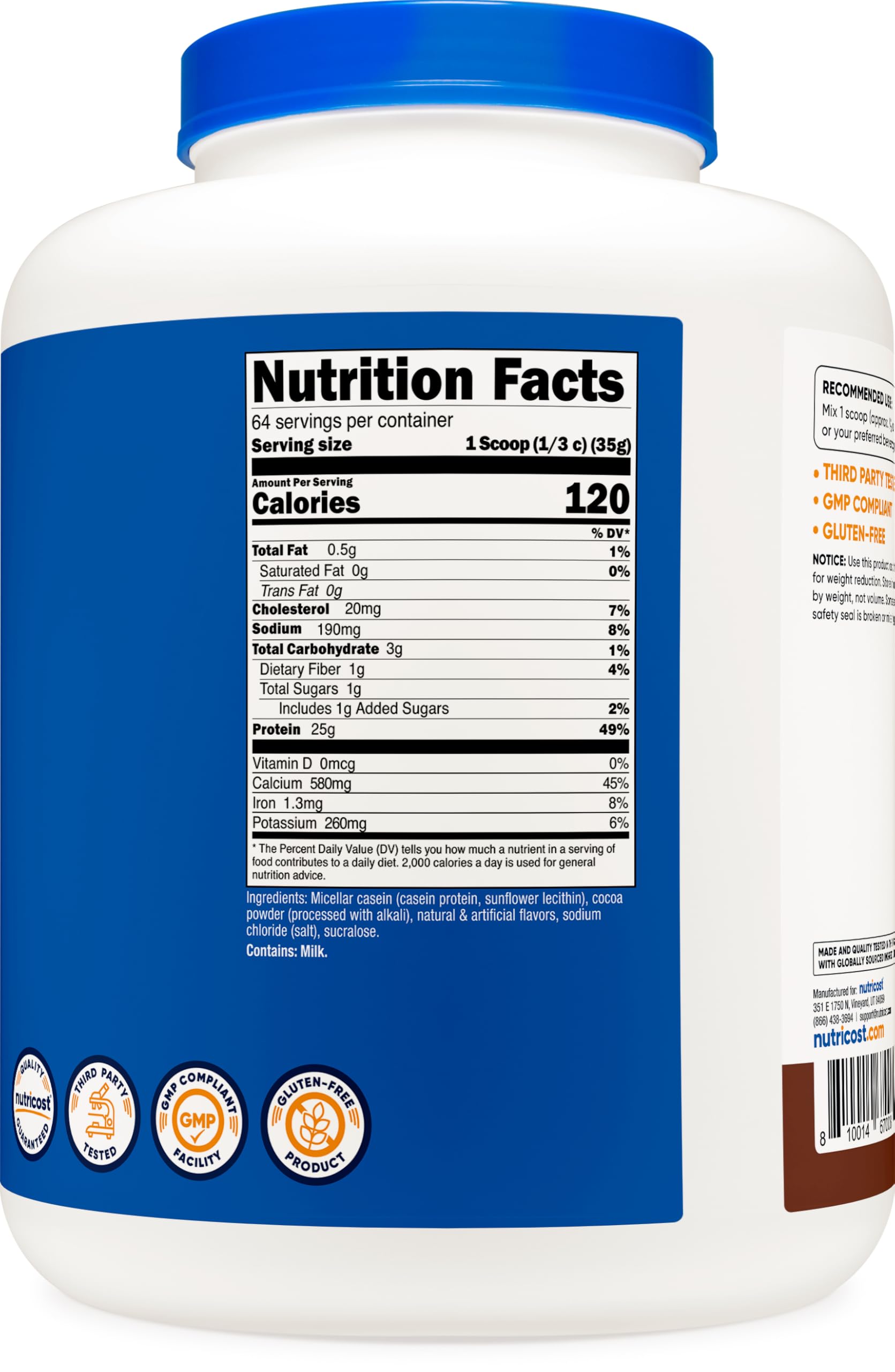 Nutricost Casein protein powder 5lb chocolate mixed shake, tempting chocolate flavor.