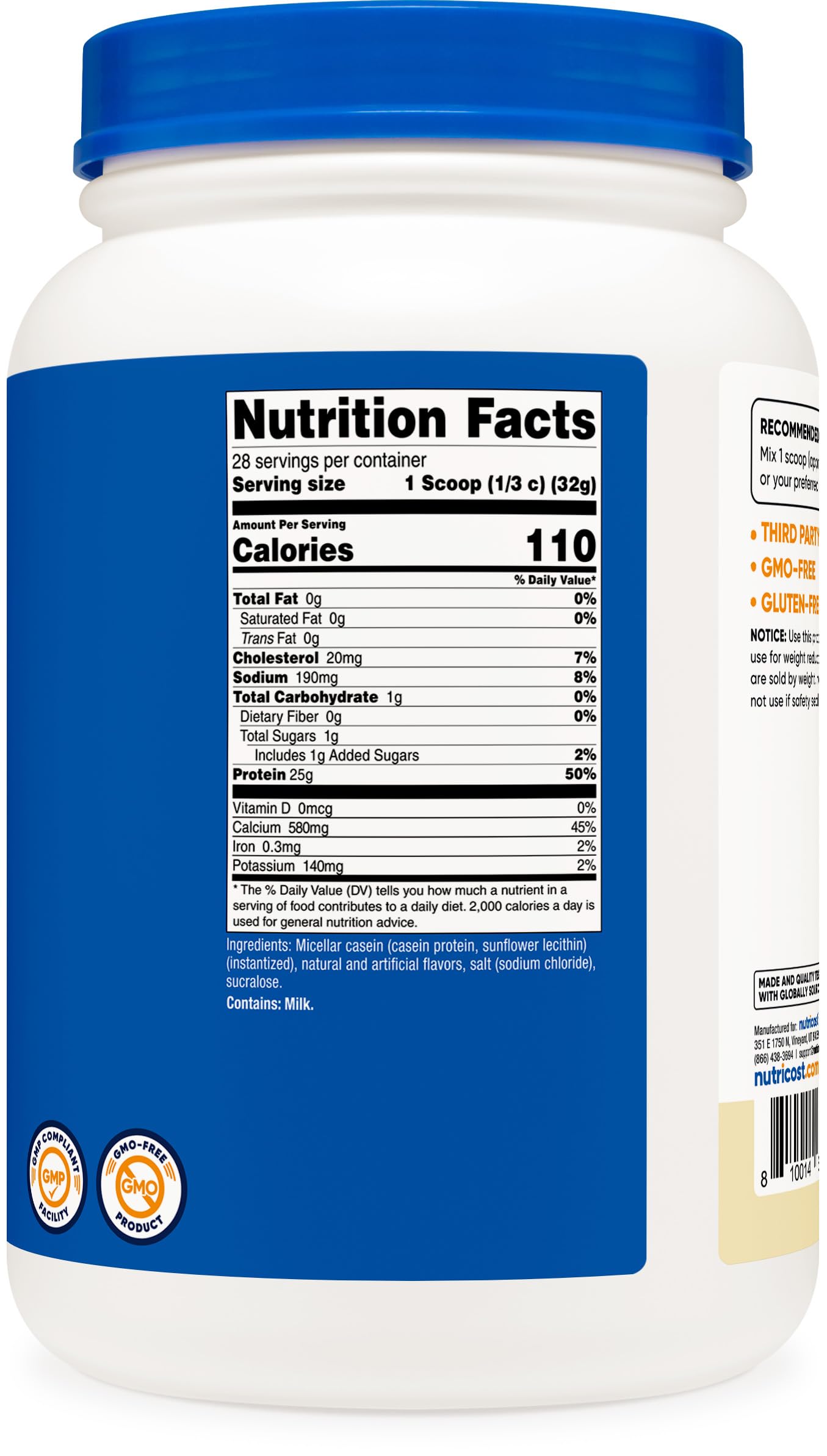 Nutricost facility badge confirming GMP and FDA registration