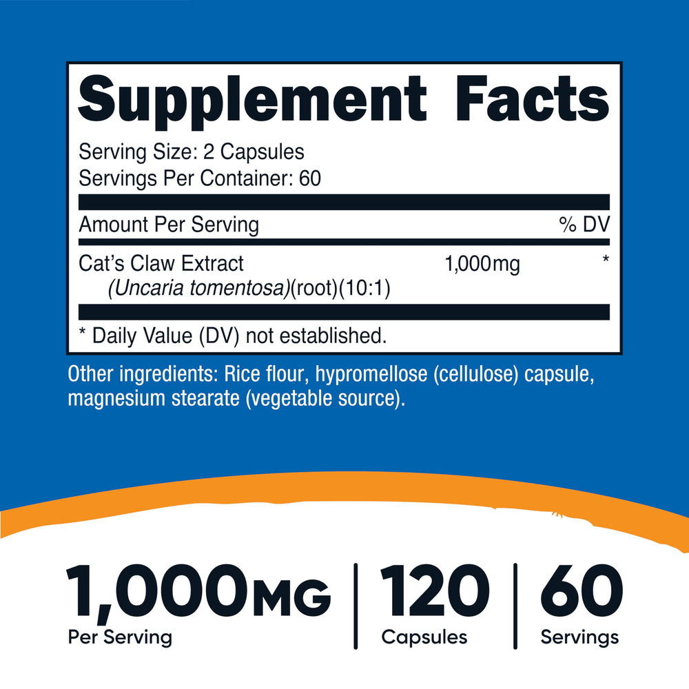 Nutricost Cat's Claw capsules closeup, convenient vegetarian pills for daily use