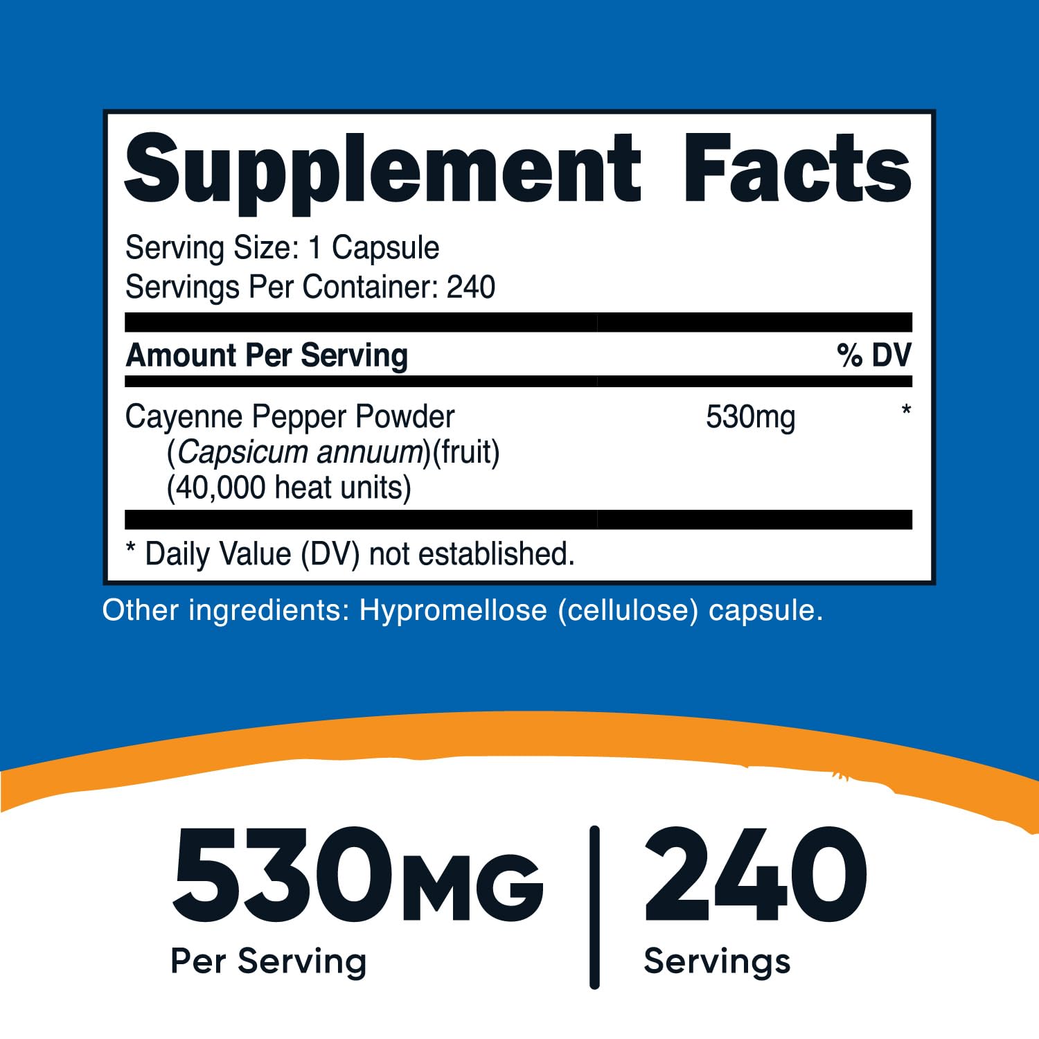 Nutricost Cayenne bottle with 40,000 heat units for a reliable spicy capsule
