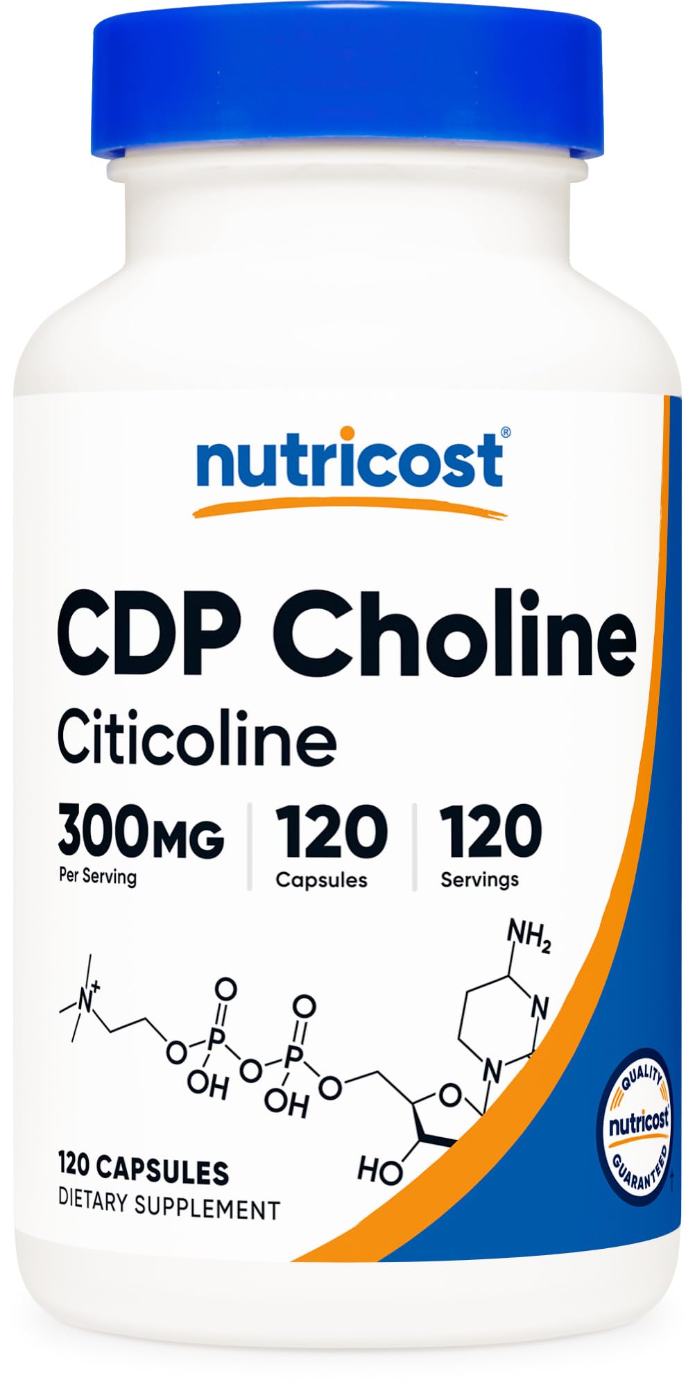 Nutricost CDP Choline 300mg bottle front view for daily focus support