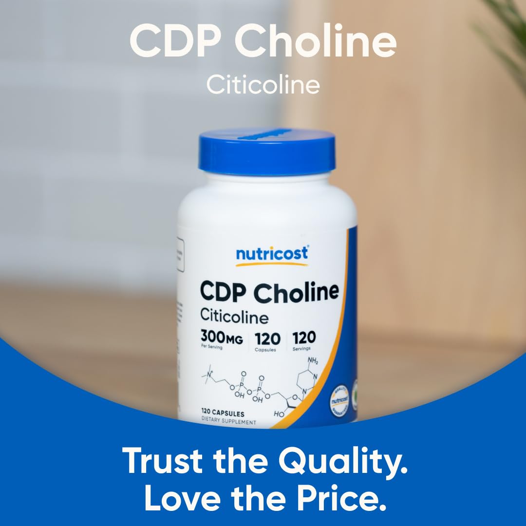 Nutricost CDP Choline gluten-free and non-GMO badge on packaging