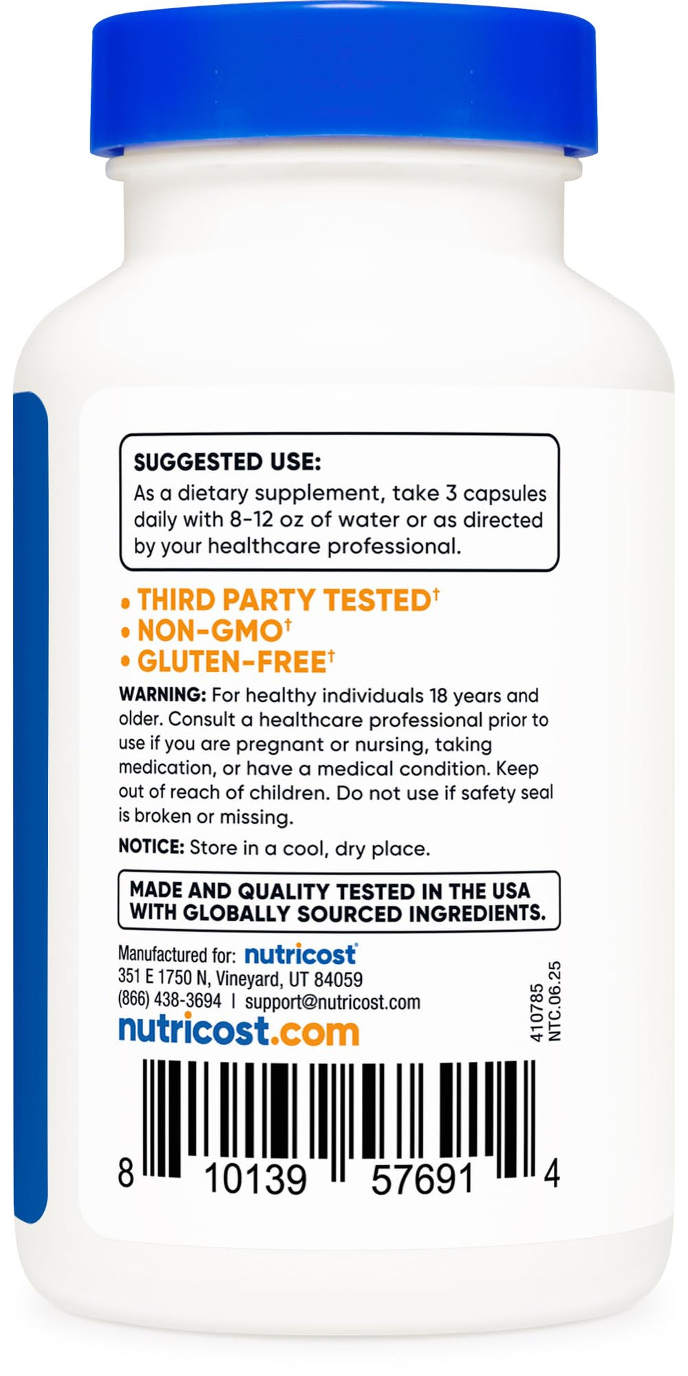 Nutricost Chitosan gluten-free and GMO-free badge visible on label