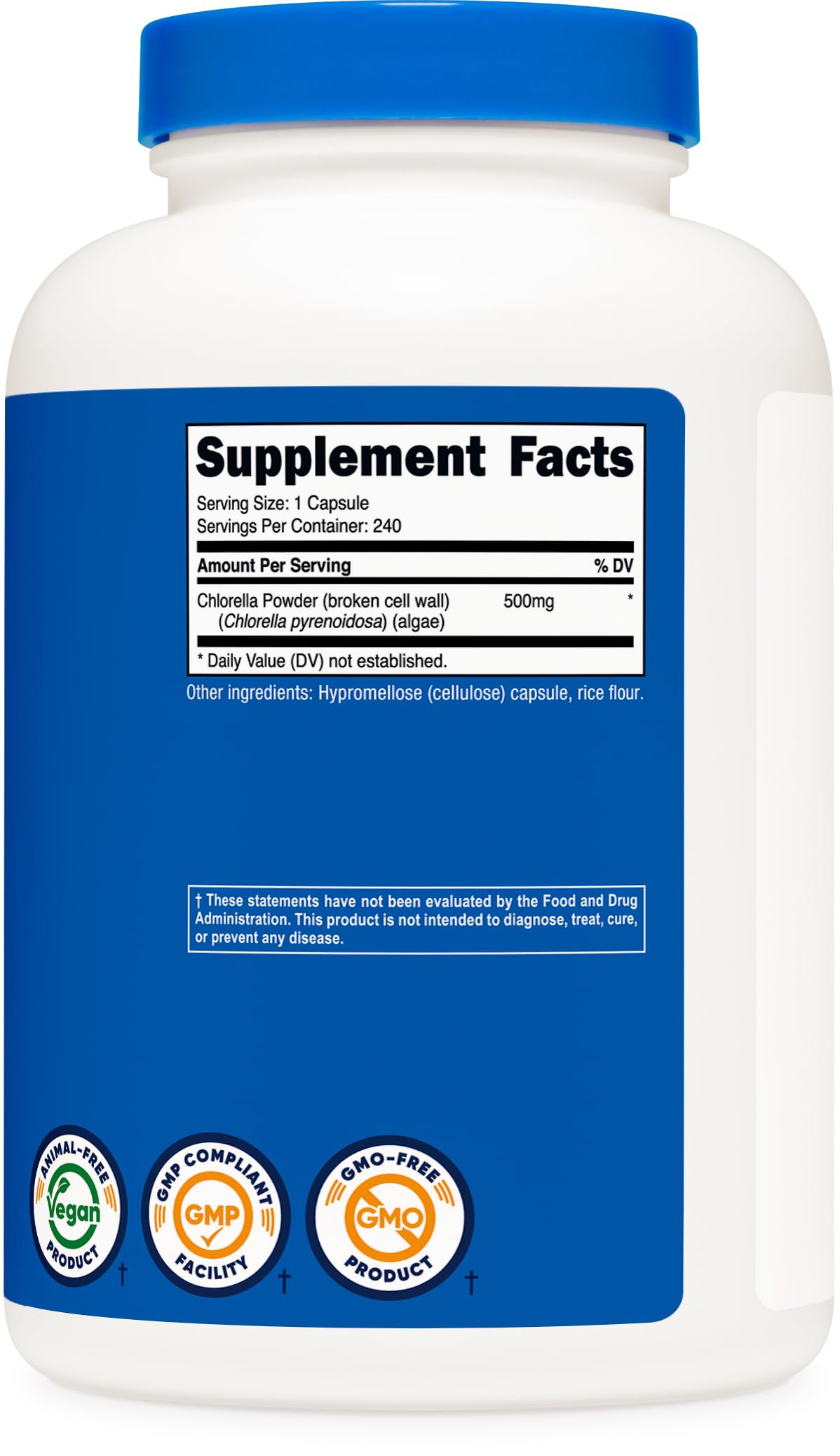 Nutricost Chlorella bottle with 240 capsules ready for daily routine