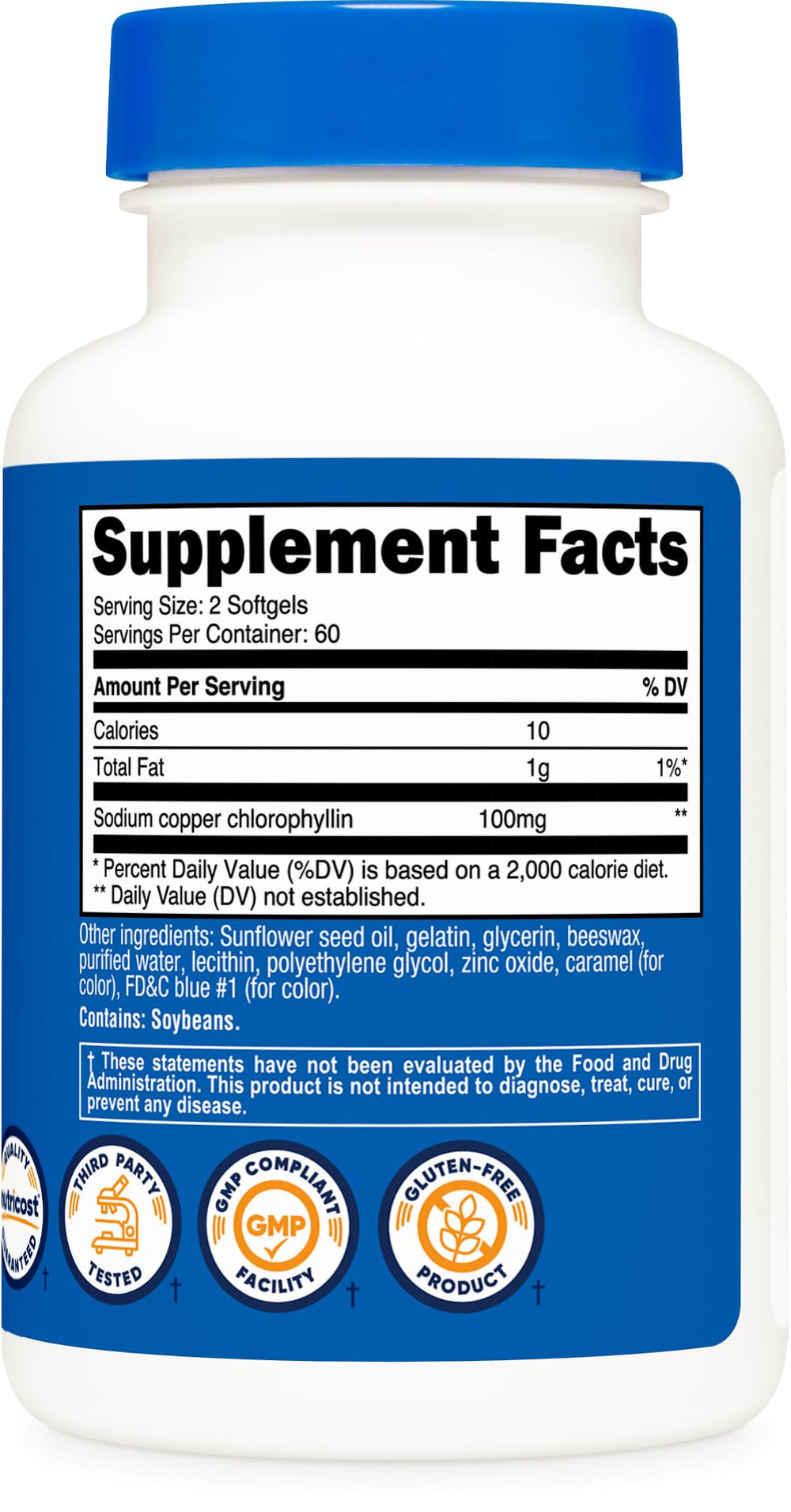 Nutricost Chlorophyll bottle with serving count on label