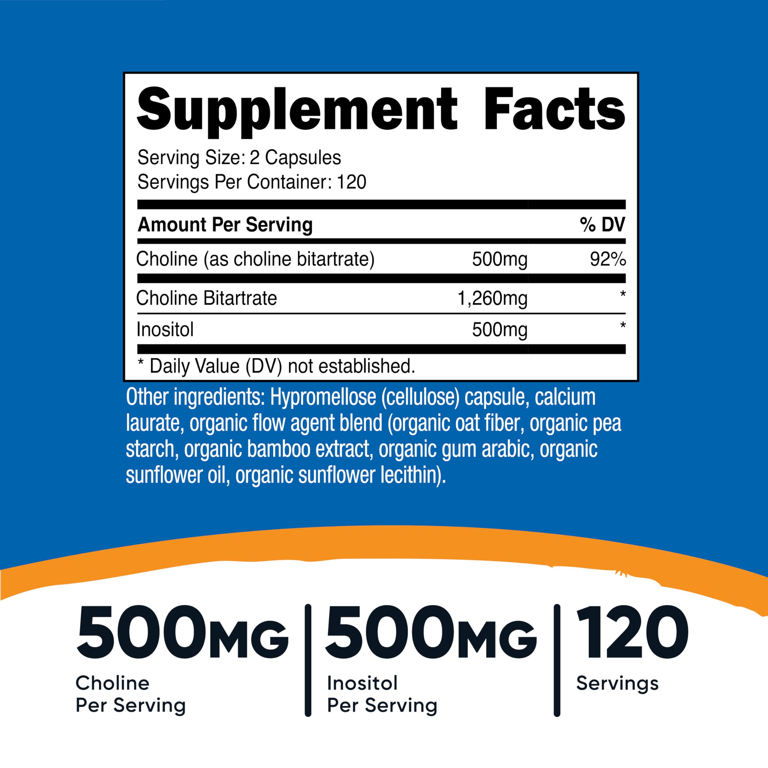 Nutricost Choline & Inositol capsules ready for daily use