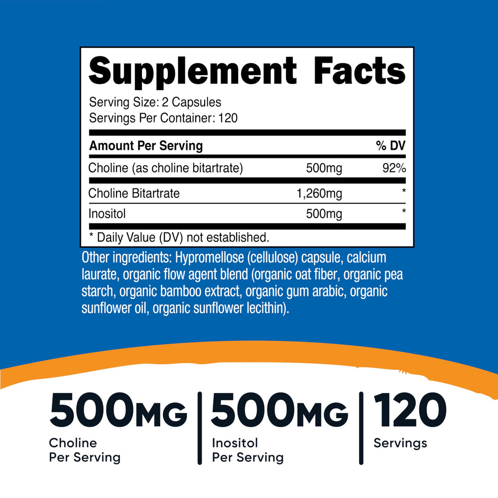 Nutricost Choline & Inositol capsules ready for daily use