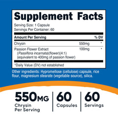 Nutricost Chrysin with passion flower extract highlights natural support for calming evenings.