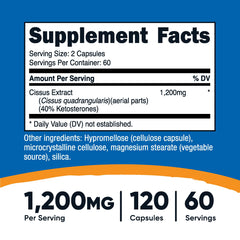 Nutricost Cissus Quadrangularis capsules pack shows dosage and convenience