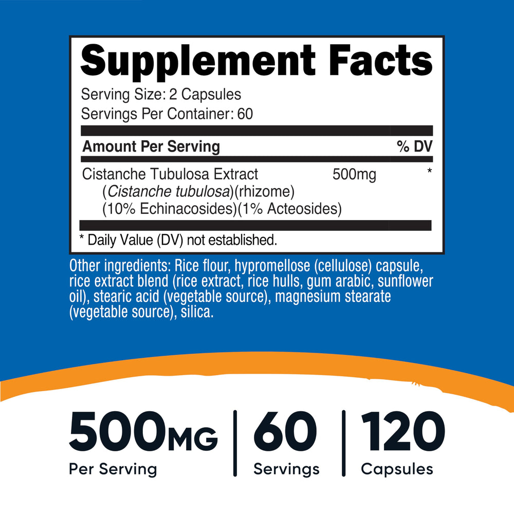 Nutricost Cistanche Tubulosa capsules for easy daily supplementation.
