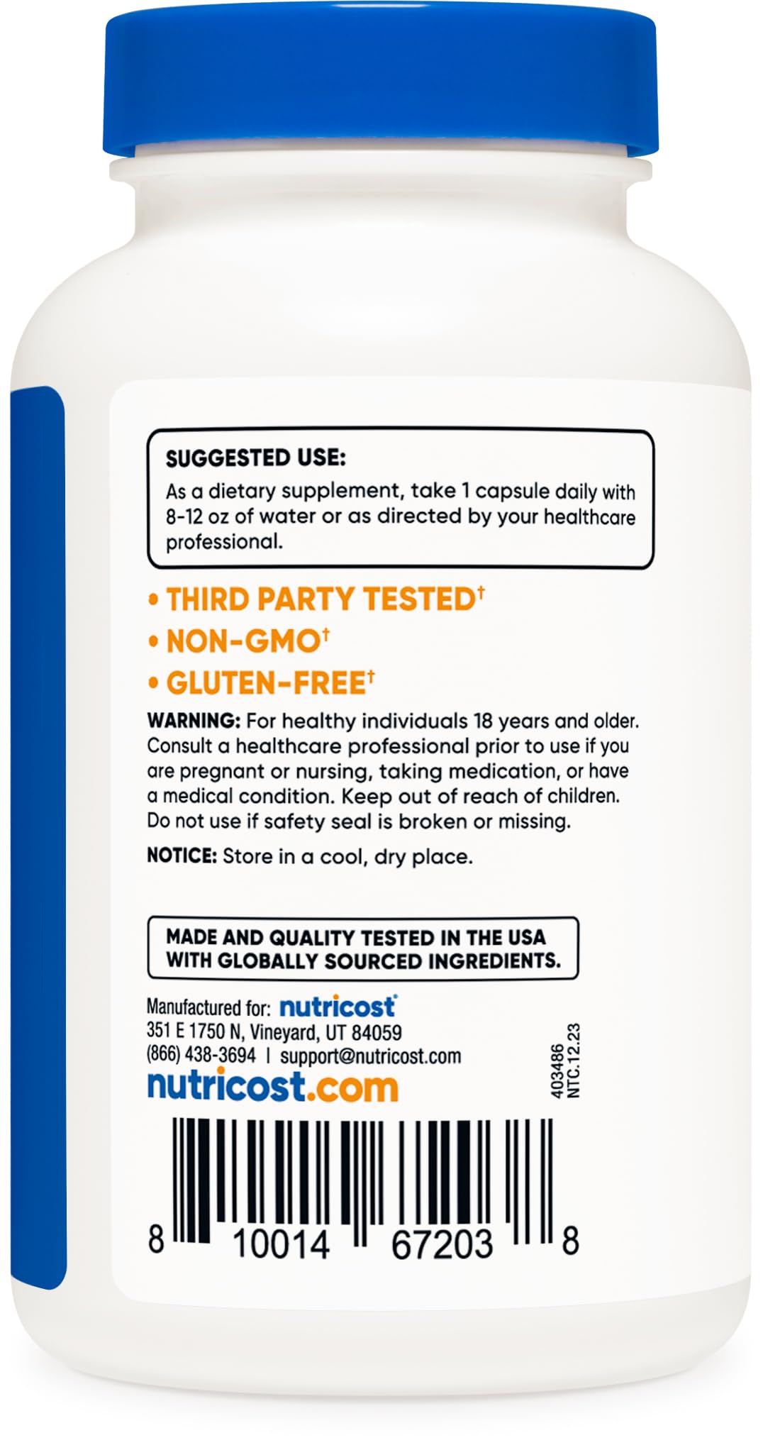 Nutricost Citric Acid 1000mg bottle cap close-up for convenient access.